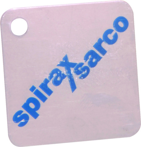 1779 - Macaron en inox gravé "SPIRAX SARCO/WWW.LAROBINETTERIE.COM".