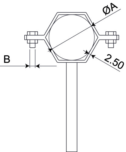 4872I - Collier hexagonal à vis - Inox 304 - Avec tige pleine.