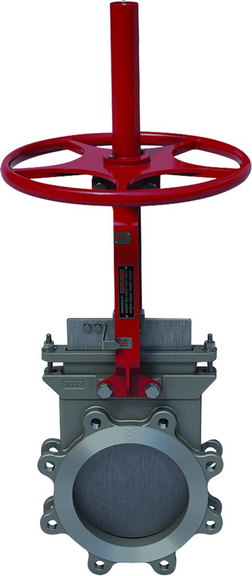 1697 - Vanne à guillotine unidirectionnelle corps fonte pelle inox 304 à commande manuelle par volant.