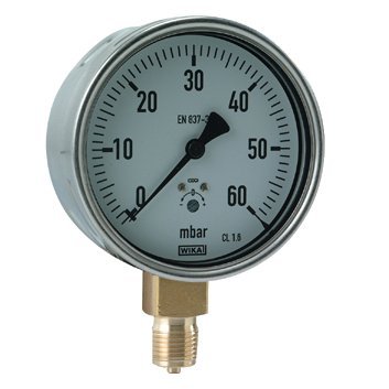 506 - Manomètre gaz radial à capsule, boîtier en acier inox, raccord en laiton.